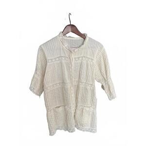 Cream Crocheted Lace Coverup Women's Large